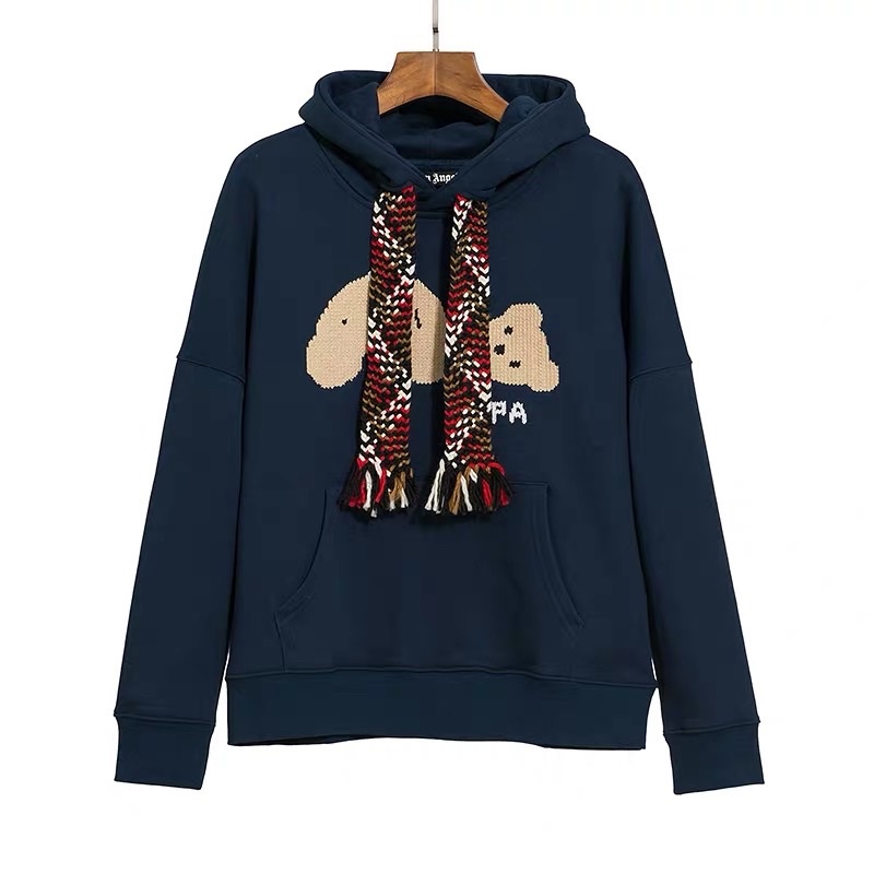 PALM ANGELS BEAR EMBROIDERY KNITTING HOODIE NAVY