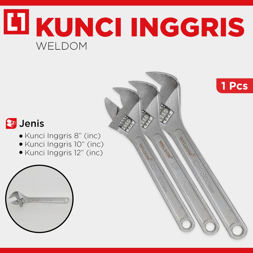 Kunci Inggris Adjustable Wrench - 8&quot; / 10''/ 12'' - Weldom