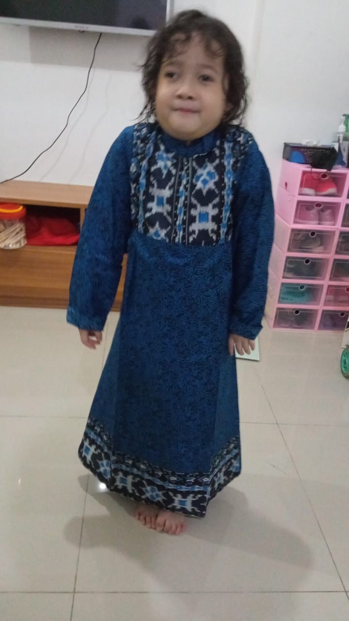 Bisa (cod) Batik Couple Keluarga Sania Ruffle Ori Ndoro Jowi Dnt Motif Mega Mendung Biru