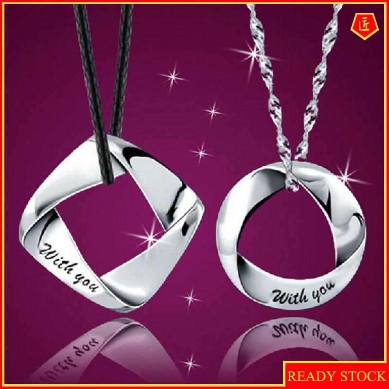 [Ready Stock]Couple Necklace Korean Style Square round Pendant Personalized Creative