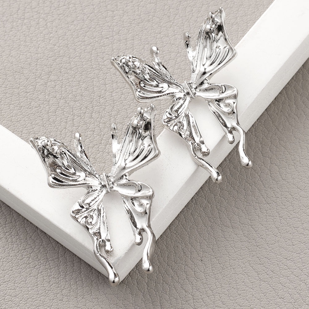 Anting Giwang Minimalis Model Kupu-Kupu Gaya Korea Elegan Bahan Metal Untuk Wanita
