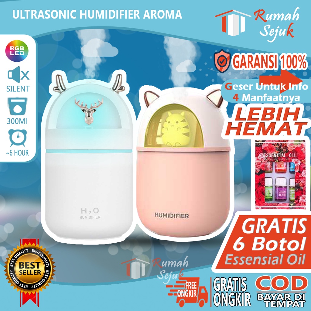 RS - Air Humidifier Diffuser Aromaterapi Alat Pengharum Ruangan Difuser Disfuser Unik Lucu RS-H37 Humdifier Purifier Difusser Defuser Humidifer Humadifier Humudifier Dispuser Humifider Portable Mobil Car Uap Hiasan Kamar Lampu LED Free Gratis Oil