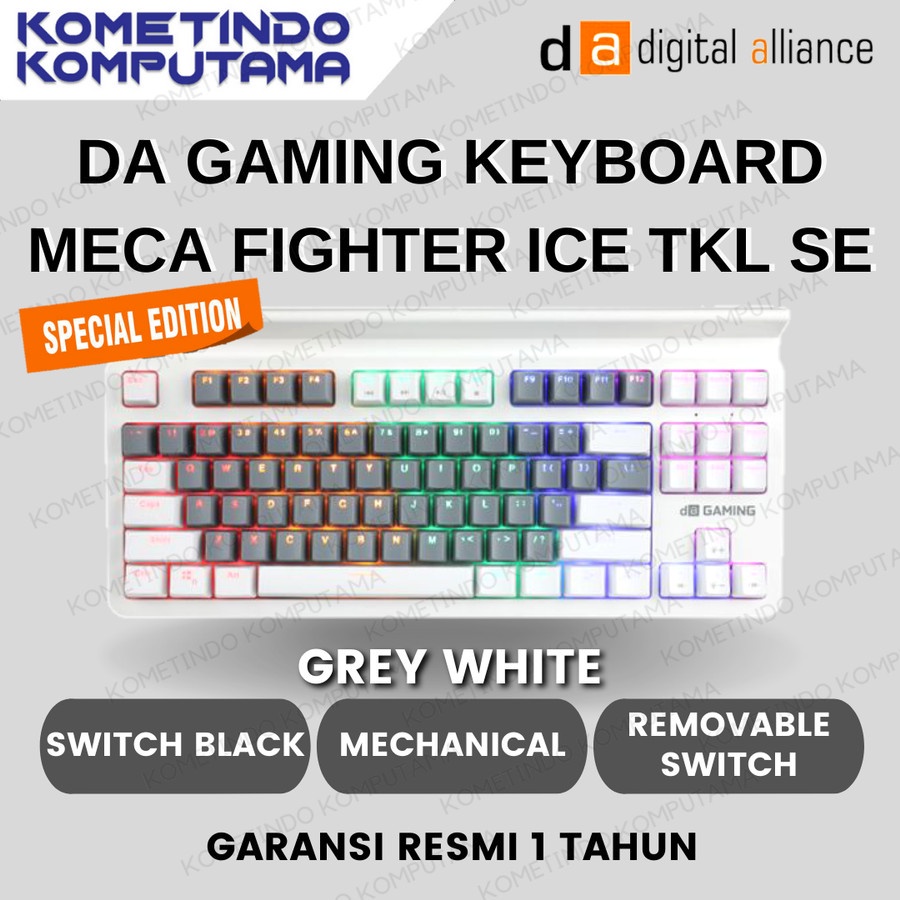 MECA FIGHTER ICE TKL EDISI KHUSUS GREY+WHITE - Switch Black Digital Alliance Keyboard Gaming DA