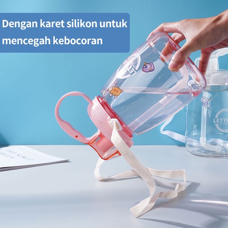 Letyeah &amp; Kaizenliving Botol minum dengan sedotan dan dilengkapi tali 1300ml / botol Kapasitas tinggi free sticker BPA free