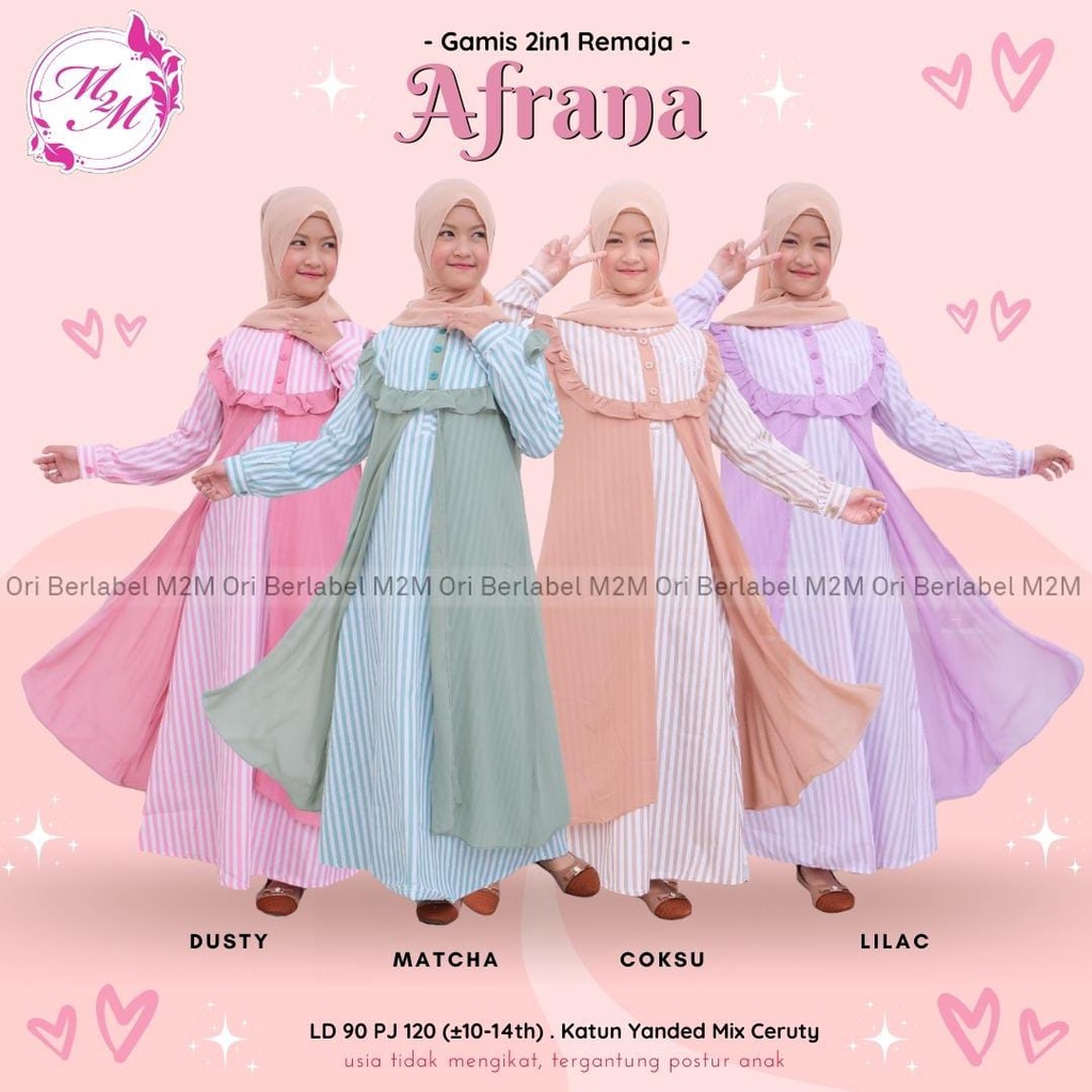 Afana Gamis 2 in 1 Remaja/Baju Setelan Anak/Baju Muslim/Gamis
