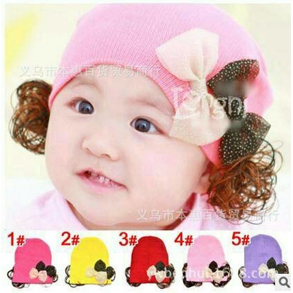 Ribbon Crully Hat|Ribbon Wig Hat Cute/Topi Kuncir Pita Topi Anak Impor Topi Anak cute