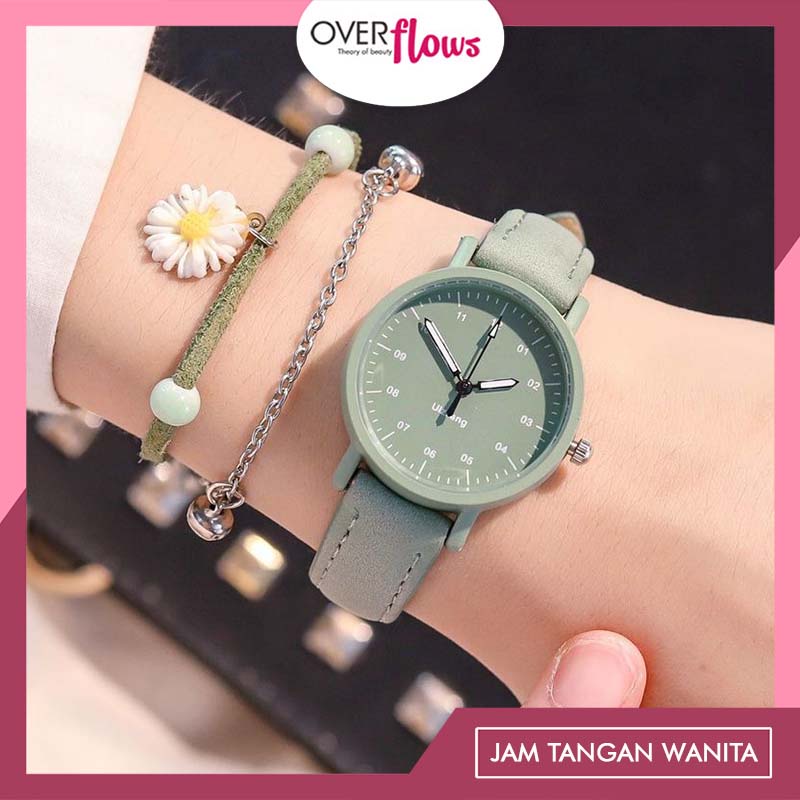 OVERFLOWS.ID Jam Tangan Analog Bulat Strap Kulit Suede Empuk Kecil Model simple Ala Korea