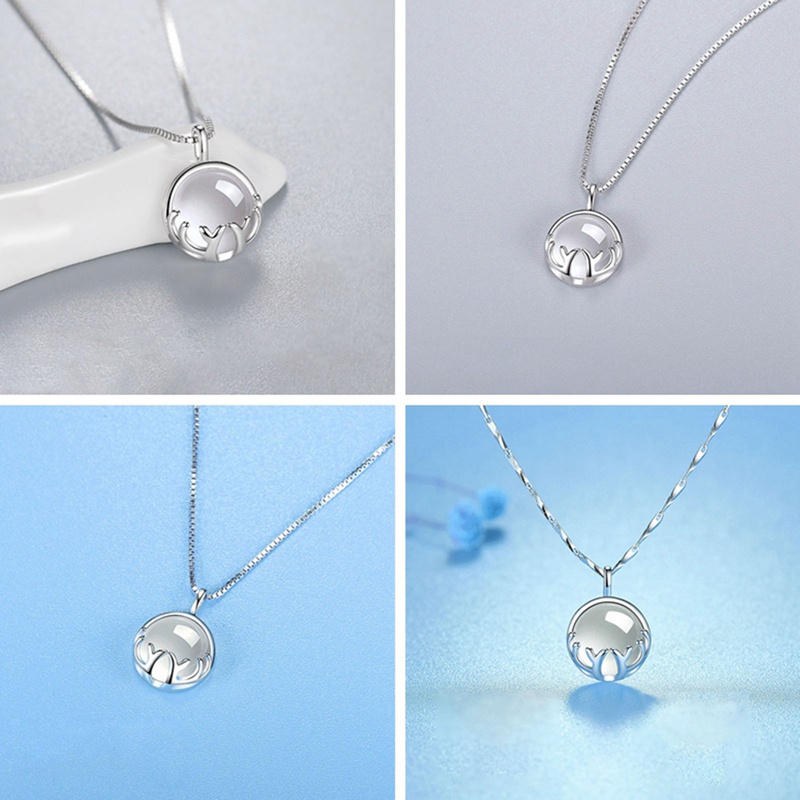 Moonstone Crystal Antlers Necklace For Women Round White Opal Girls Sweet Clavicle Chain Pendant Necklaces 925 Jewelry Wholesale