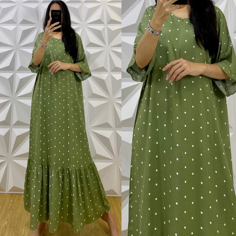 daster MONA tangan 3/4 PB 130cm /daster panjang rempel tangan 3/4  JUMBO premium sleting /busui/rempel tangan 3/4/ tangan pendek/ tali grosir ecer SEMATA KAKI RAYON-Mona dot wardah