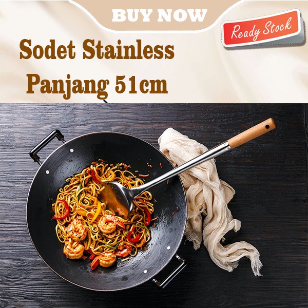 Sodet Stainless gagang Kayu 51cm kapsitas Sodet koki sodet panjang