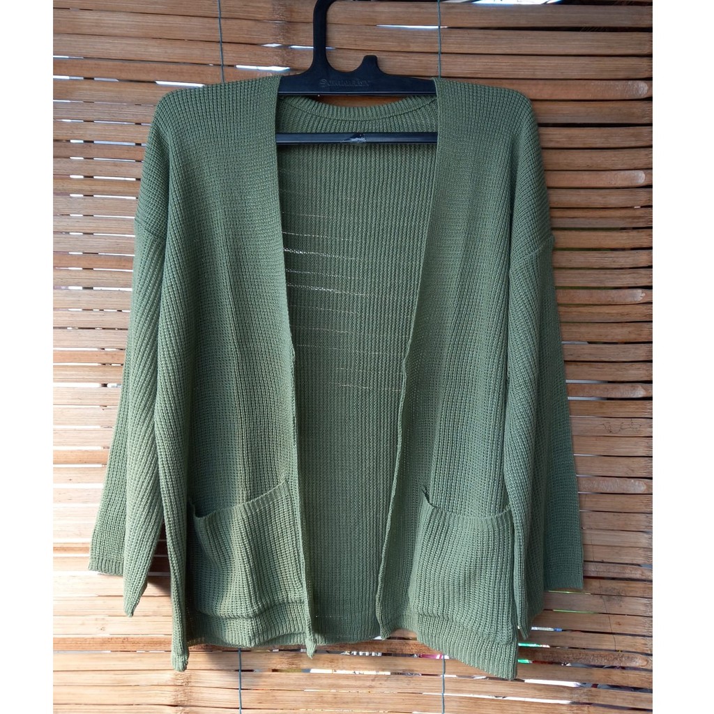 LOOCY CARDY Cardigan Rajut Oversized dan Normal Size - Kardigan Polos Wanita  Bahan Rajut-Green tea
