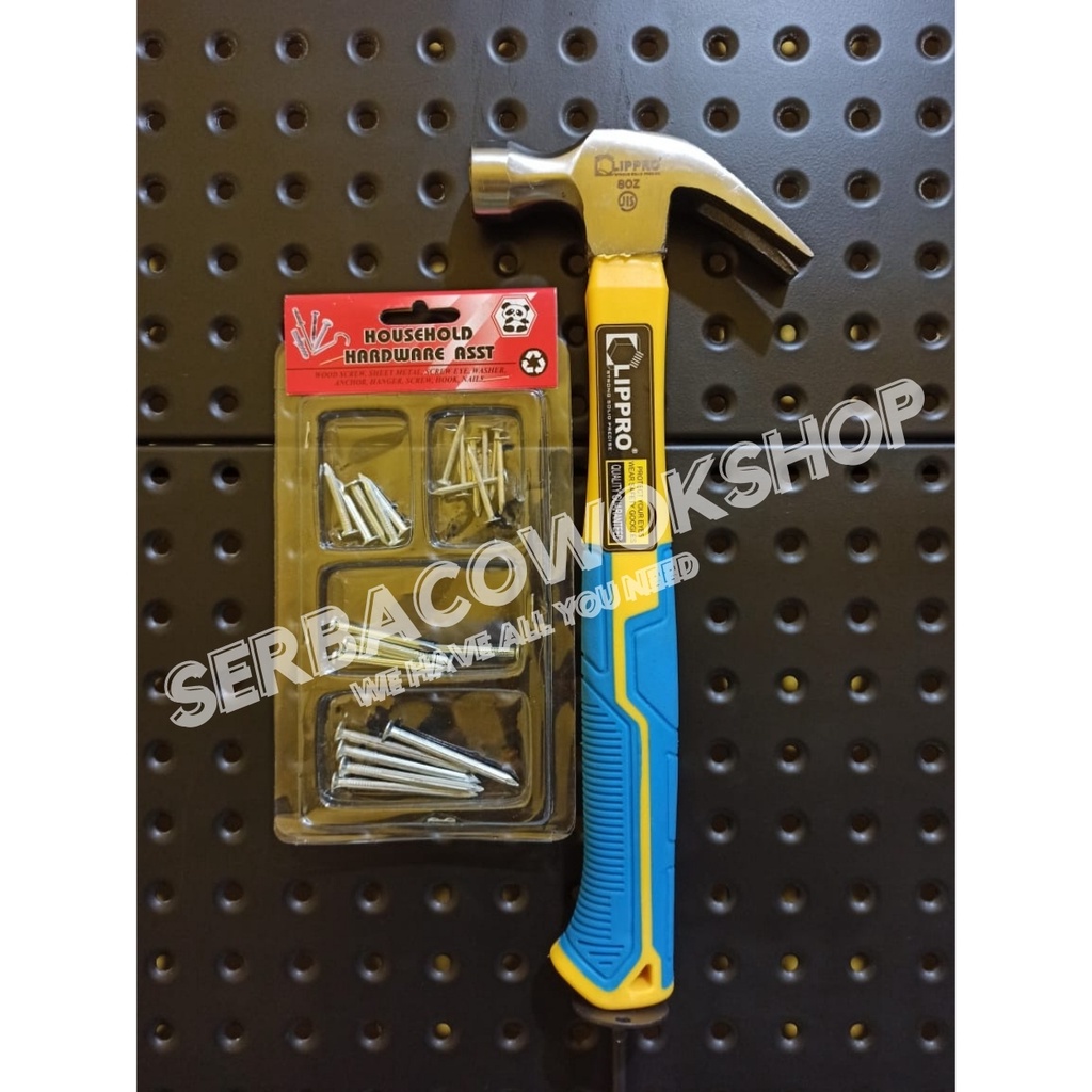 Lippro Palu Kambing 8 Oz Gagang Fiber Claw Hammer Bonus Paku Beton Set Termurah Berkualitas