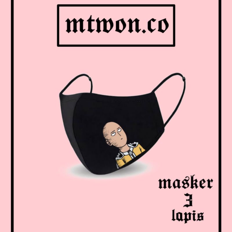 Masker ONE PUNCH MAN anime / black 3ply Earloop headloop / pria wanita dewasa / masker hitam kain 3 