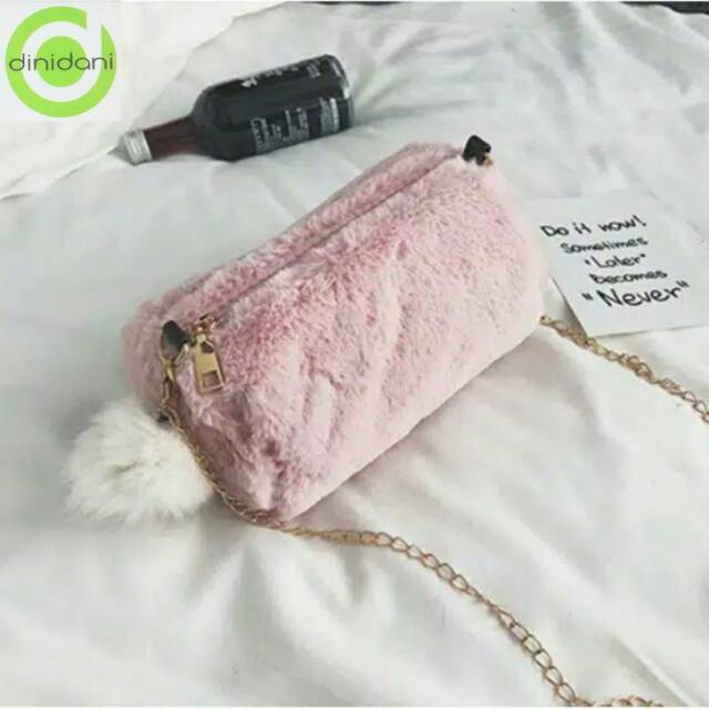 RULLY Sling Bag TAS SELEMPANG BULU LEMBUT IMPORT TERMURAH Ladies Crossbody FREE POMPOM