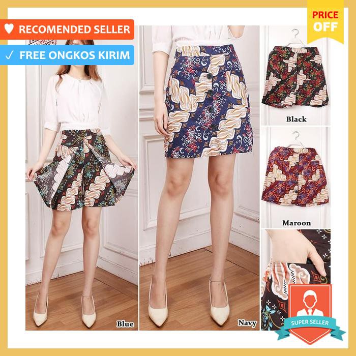 Sb Collection Celana Pendek Rianti Hotpants Rok Batik Casual Wanita Biru