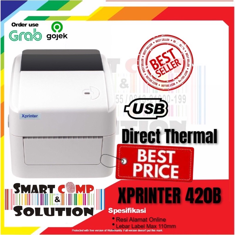 Xprinter 420B USB Printer Barcode Label Thermal Resi Alamat Market Place A6 AWB