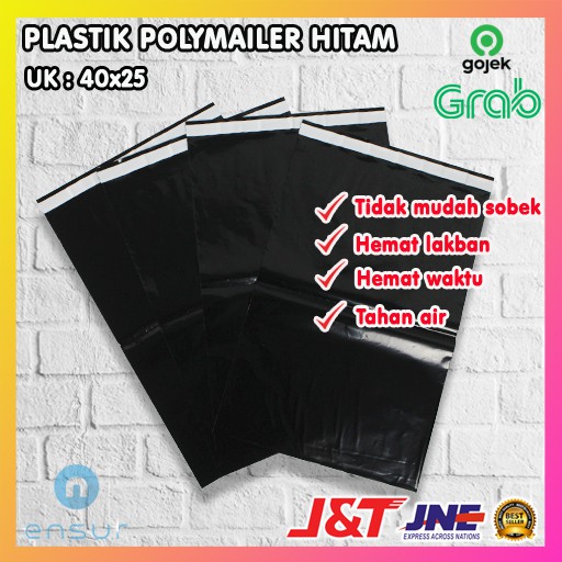

IK6 PLASTIK PACKING OLSHOP PE POLYMAILER kantong kemasan amplop plastik 25X40 HITAM GLOSSY mewah