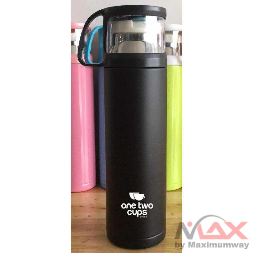 Botol Thermos termos One Two Cups Botol Minum Thermos with Cup Head 500ml - SUS304 Warna Hitam