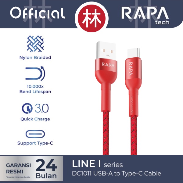 RAPAtech DC1011 - LINE I - USB-A to USB-C Cable Type-C 3A QC 3.0 100cm