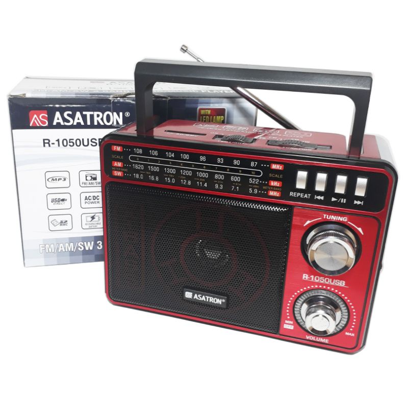 Radio Asatron R-1050USB FM/AM/SW 3 Band Radio /Music Player, Mp3, AC DC Power, MMC Dengan Lampu LED