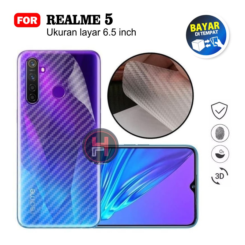 Carbon Garskin for Realme 5i / 5 Pro / 6 / 6 Pro / X Premium 3D Carbon Back Skin Anti Gores Belakang