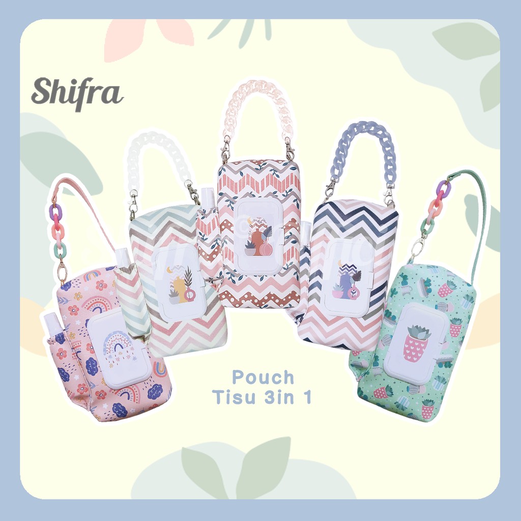 Shifra Pouch Tissue 3 in 1 Tutup Tissue Kering Tissue Basah Sanitizer Gambar Pattern Rantai Unik