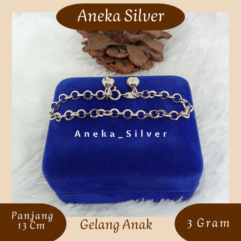 Gelang Holo Anak 2 Krincing, Perak 925, Sepuh Emas Putih