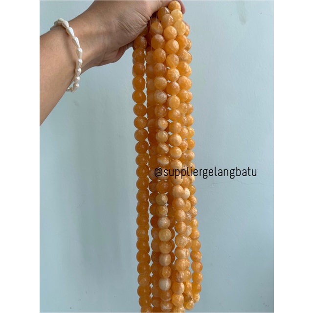 bahan batu Manigajah 16mm oren natural polish corak retak orange akik