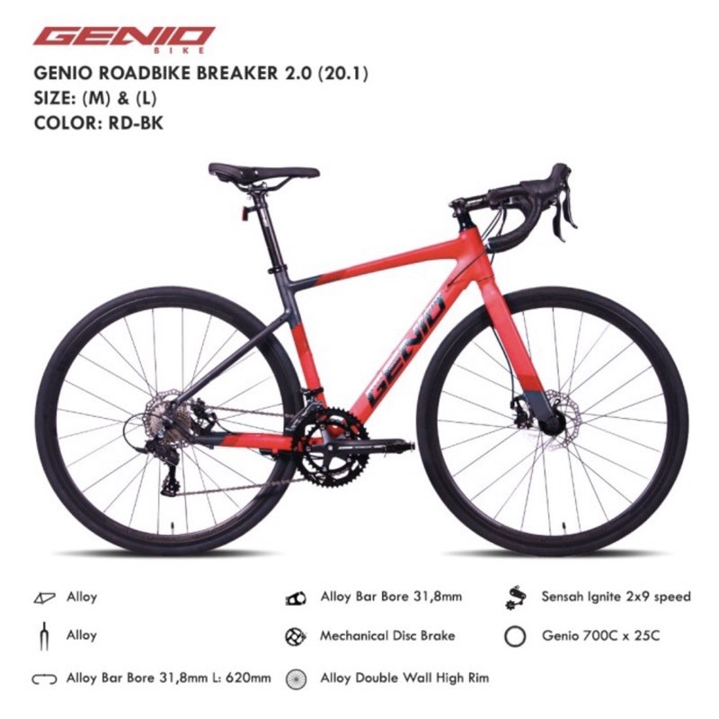 Sepeda Roadbike Genio Breaker 2.0 Alloy 18 Speed