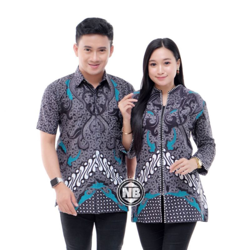 Batik Couple keluarga Sania Ruffle Ori ndoro jowi TERMURAH motif dimensi abu