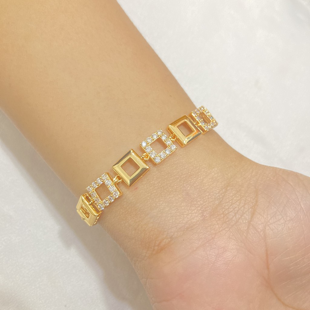 Gelang Tangan Wanita Rantai Kotak Perhiasan Lapis Emas Korean Style