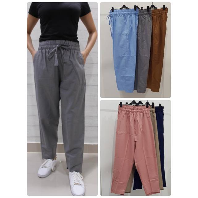 Celana Baggy  Pants  Polos Katun Linen Rami Shopee Indonesia