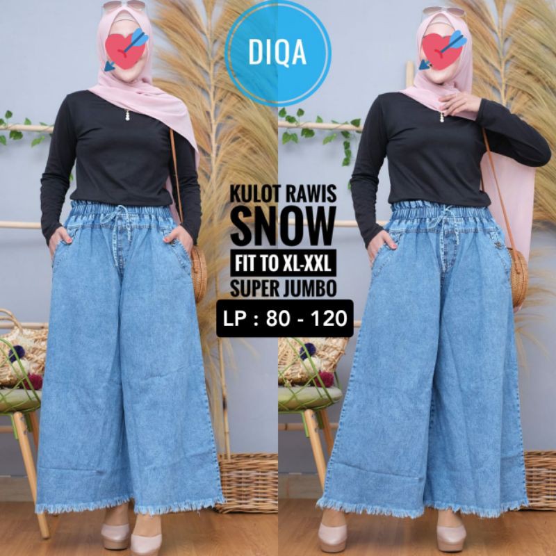 Celana Kulot Payung Jeans Jumbo Rawis Wanita Pinggang Karet Melar