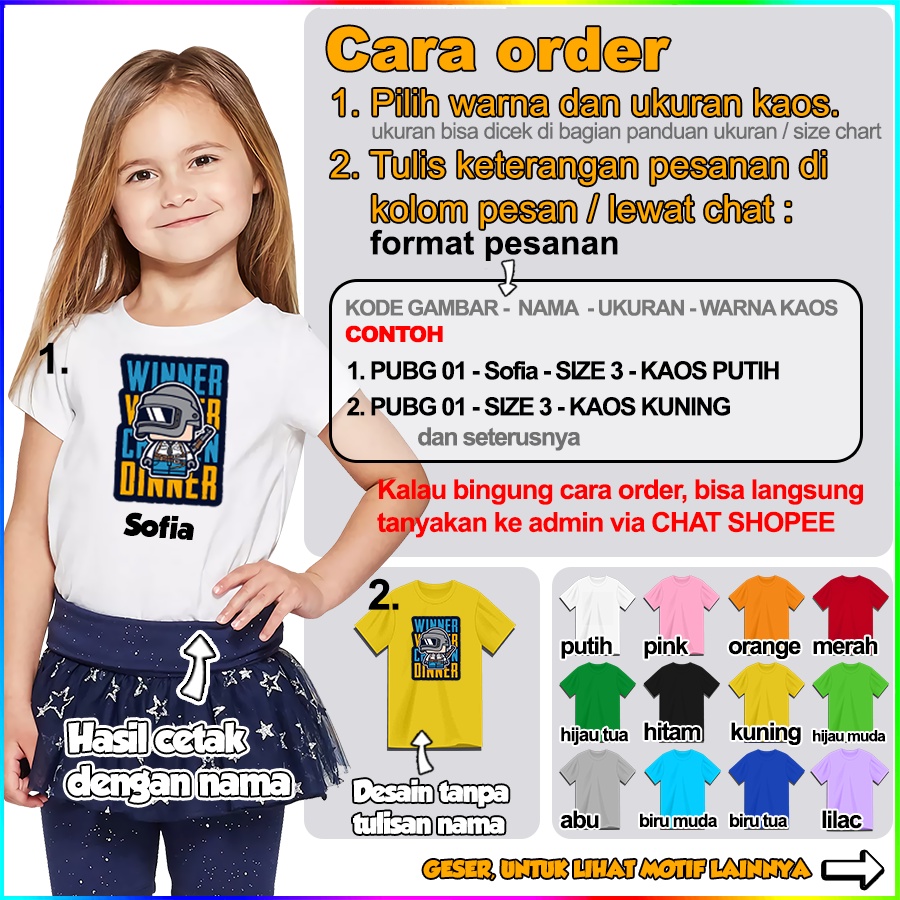 [FREE NAMA!!] Baju Kaos ANAK DAN DEWASA PUBG BANYAK MOTIF