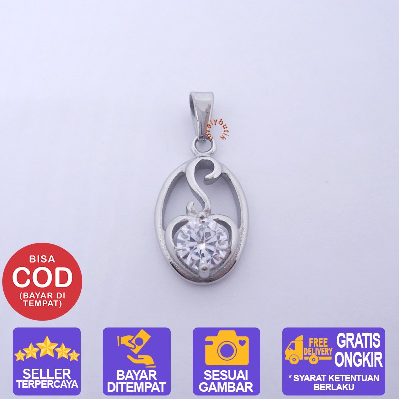 Lovelybutik  Liontin Titanium Anti Karat - Elice Liontin kalung Titanium Model Mata 1 Zirconia [ GOLD ] [ SILVER ]