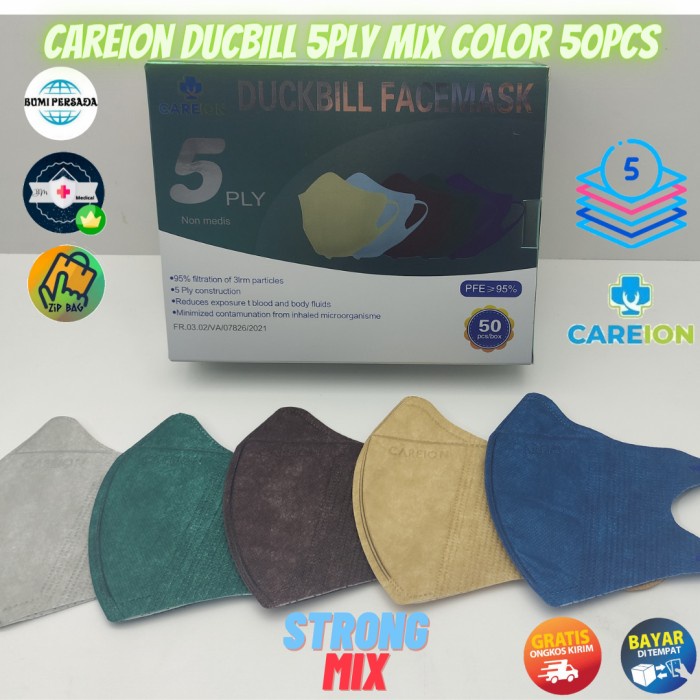 Masker Duckbill 5ply Careion Mix 5 warna isi 50pcs 5 ply