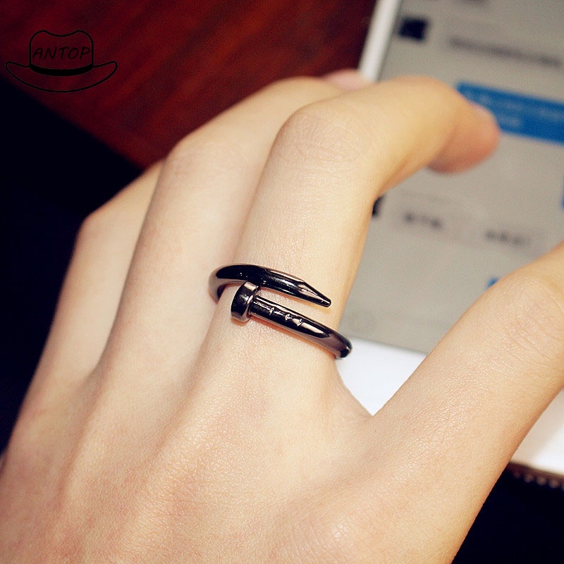 Simple Open Nail Ring Fashion Finger Ring Gold Silver Color Adjustable Couple Screw Jewelry Personality Sweet Heart JewelryANTOP