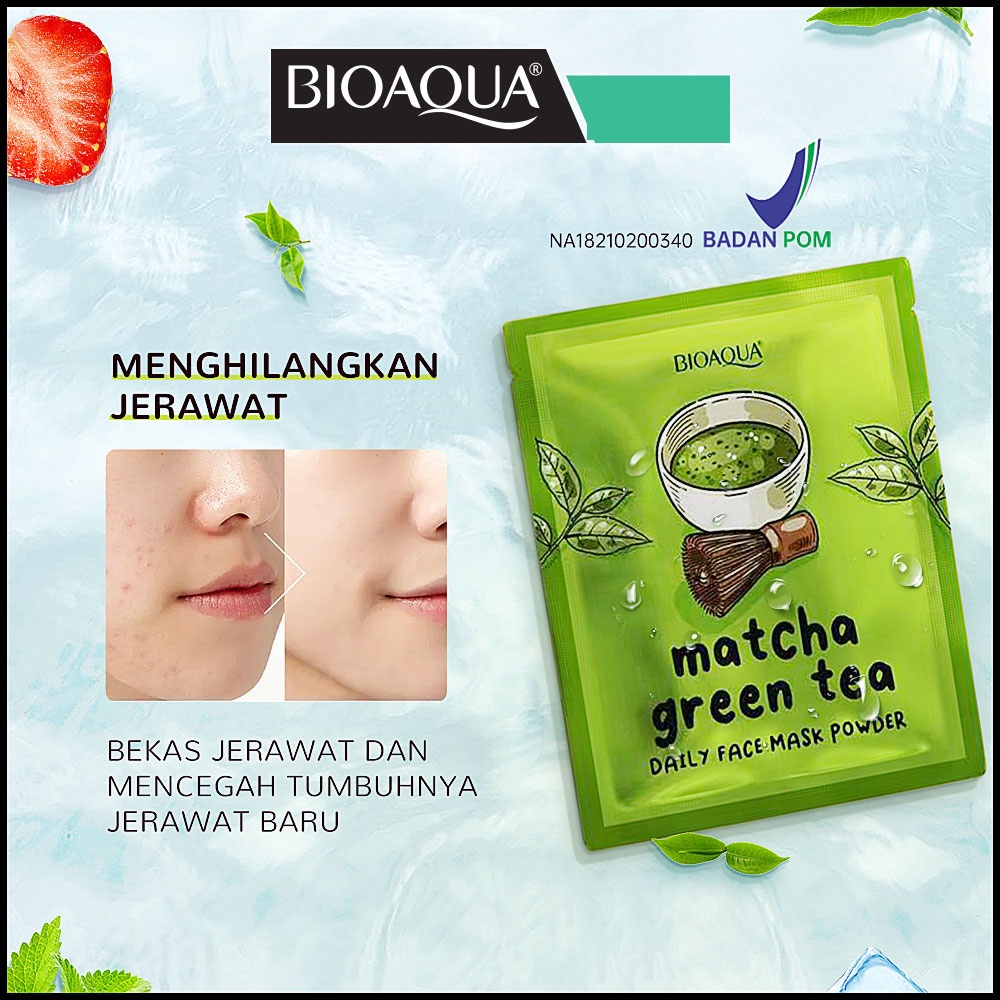 ⭐BAGUS⭐ [BPOM] BIOAQUA Organic Powder Mask 20gr | Masker Wajah Organik | Bubuk Matcha Strawberry Ice Sensation
