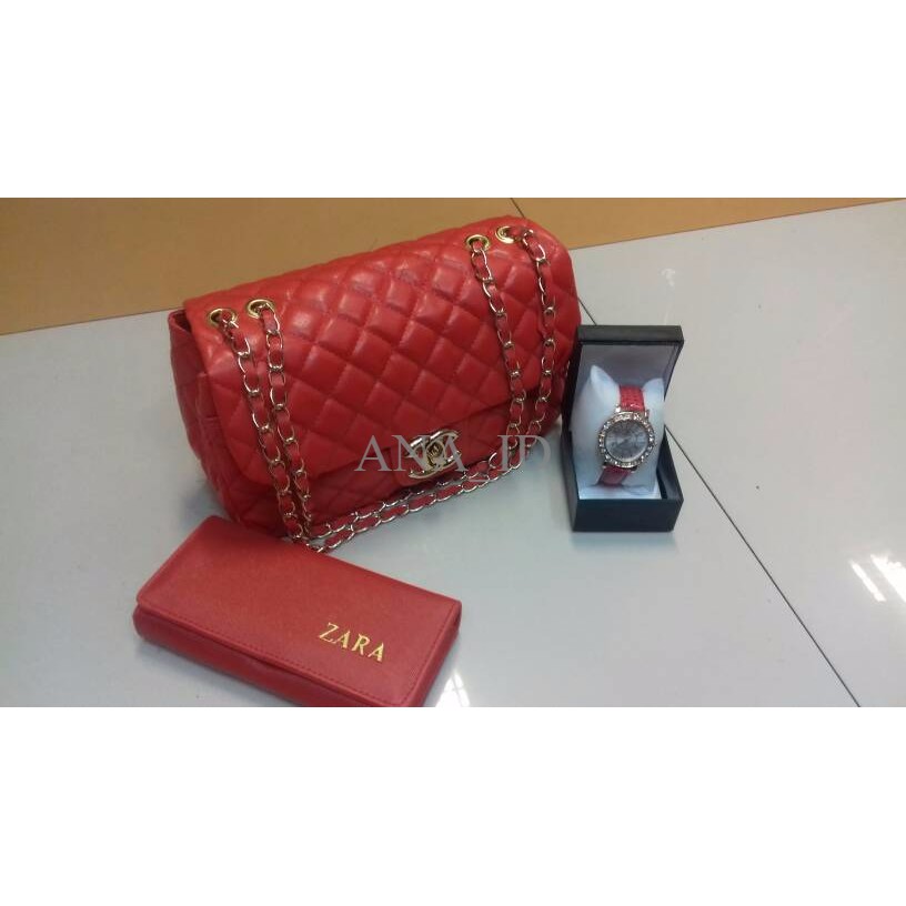 tas lokal murah/ tas paket murah/ tas set/ chanel clasic merah
