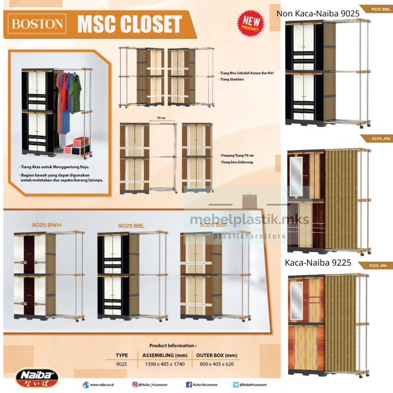 Lemari Gantung Lipat Susun 4 Naiba MSC CLOSET 9025 9225 Kaca