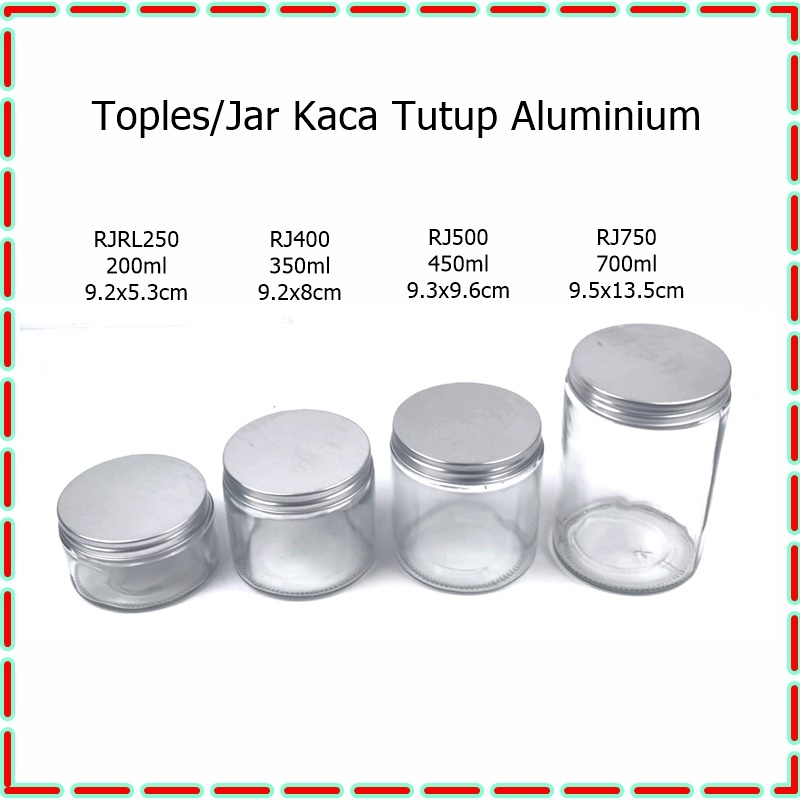 Toples/Jar Kaca Tutup Aluminium 450ml/350ml/200ml Silver dan Rose Gold CULLETPRIMA