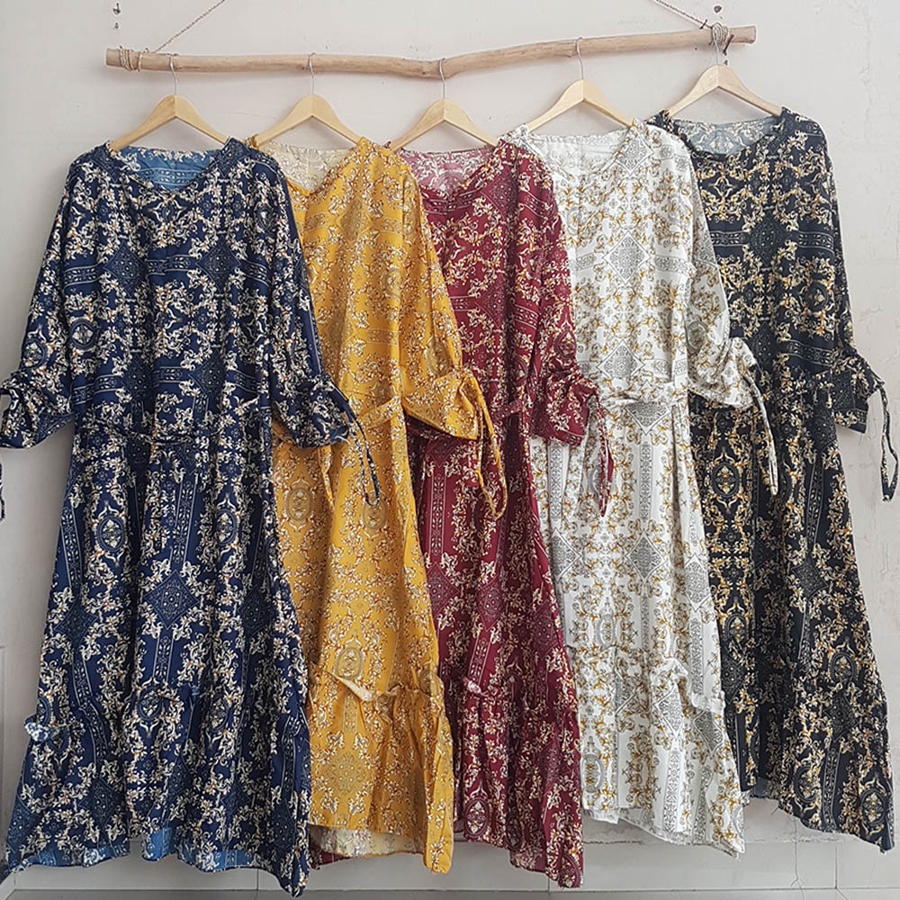 Gamis LD 120 Size XXXL Gamis Katun Jepang Jumbo Motif Retro, Etnik, Bunga Polkadot, Vintage