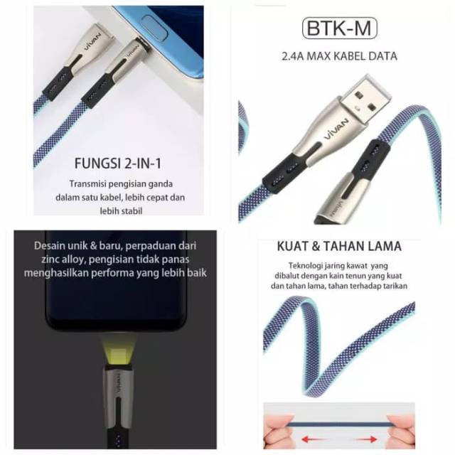 Kabel Data iPhone 6 VIVAN BTK-L 2.4A FAST CHARGING Kabel Charger Lightning Kabel Casan iOs iPad Air