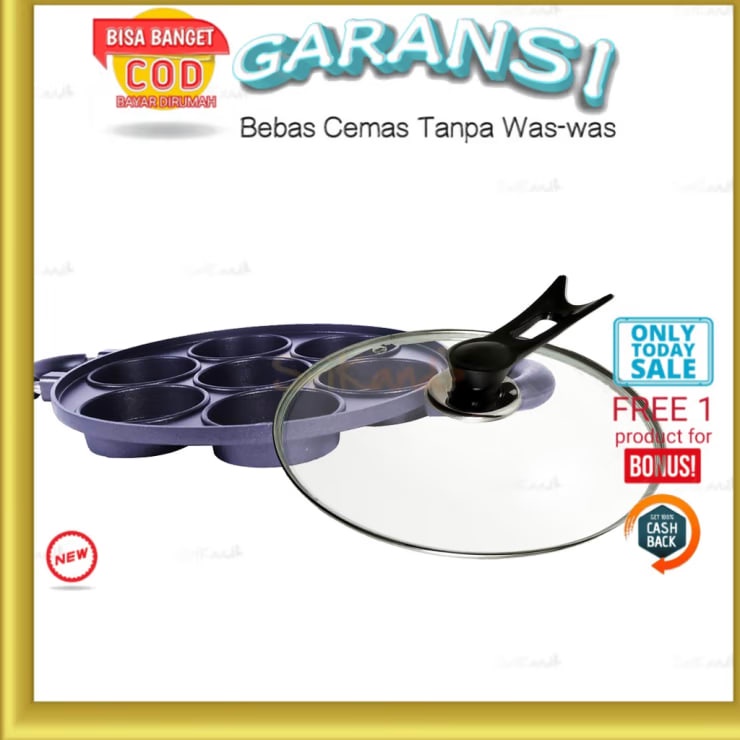 Cetakan Kue Martabak Mini 7 Lubang Loyang Kue Lumpur Basah Apem Mini Teflon Anti Lengket