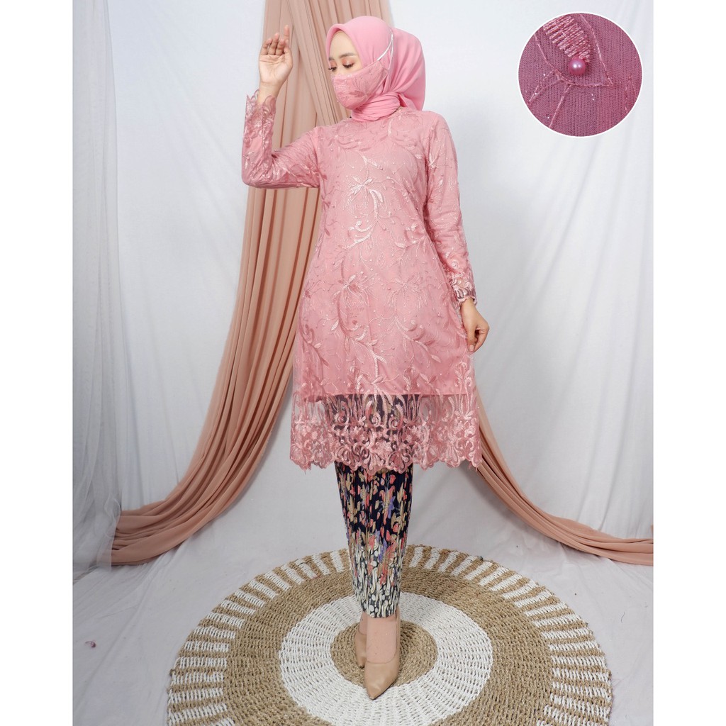 NJM&gt; SET KEBAYA TUNIK TULLE PADUSI - TILLE BORDIR MUTIARA - BAJU KEBAYA MODERN - TUNIK KEBAYA MODIS