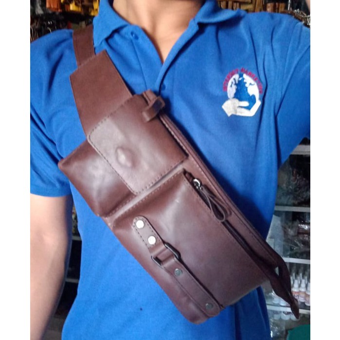 Tas selempang pria kulit asli / sling bag kulit asli garut kota intan