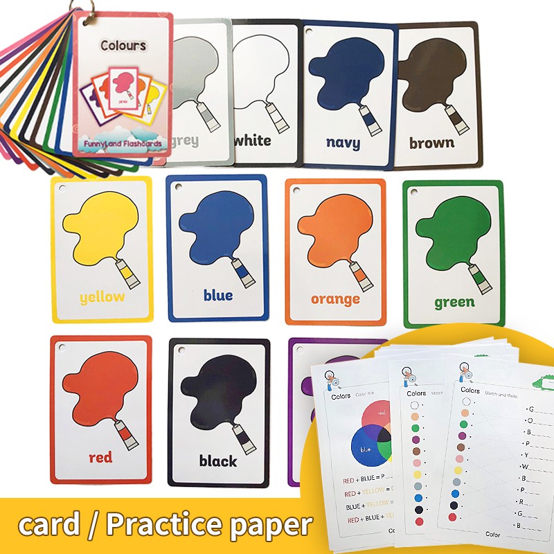 color cognitive activity flash card english word literacy game education  toy for children practice paper exercise coloring books educational toys