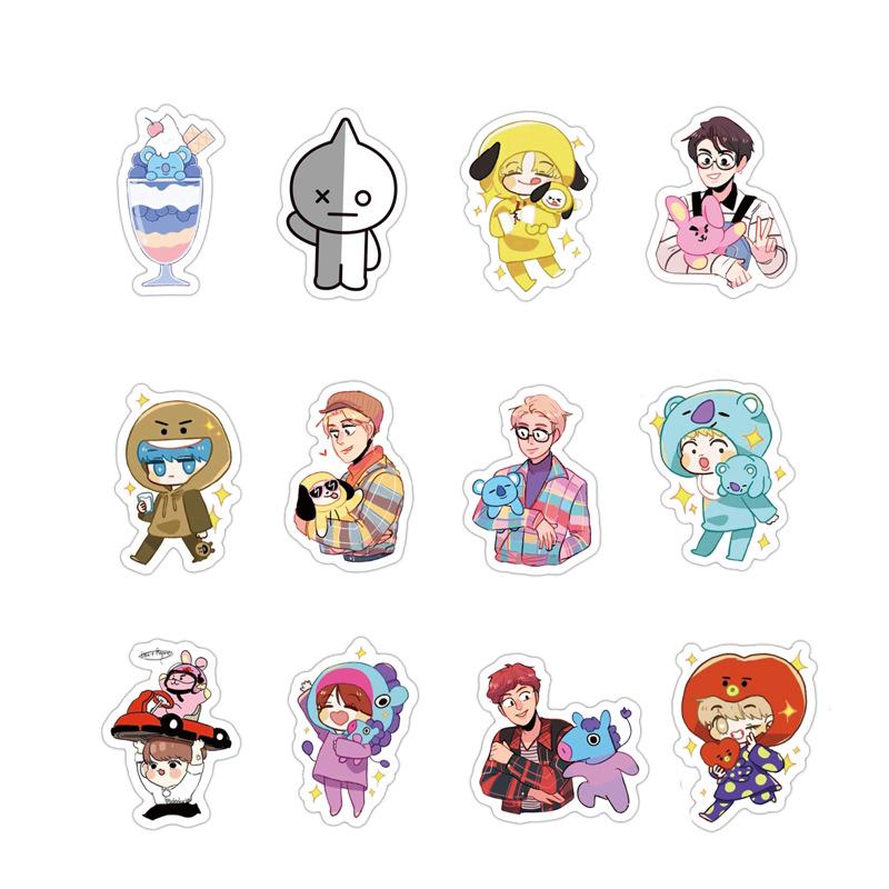 60Pcs Stiker  Decal Kpop BTS  Kartun bt21 untuk  Koper 