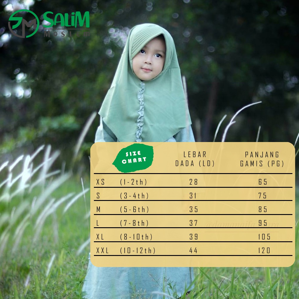 Salim Moslem –BARU!!! Busana Muslim/Gamis Anak Perempuan Daily Triji Set Kerudung Wolfis USIA 1-10TH