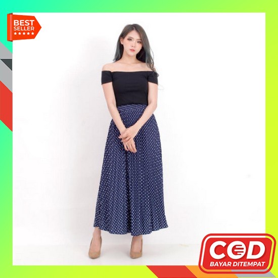 Rok Umpak/, Kerutan/Korea/Murah/Itycrepee//Panjang/Wanita Dewasa/Hitam Rok Plisket Payung Polkadot H